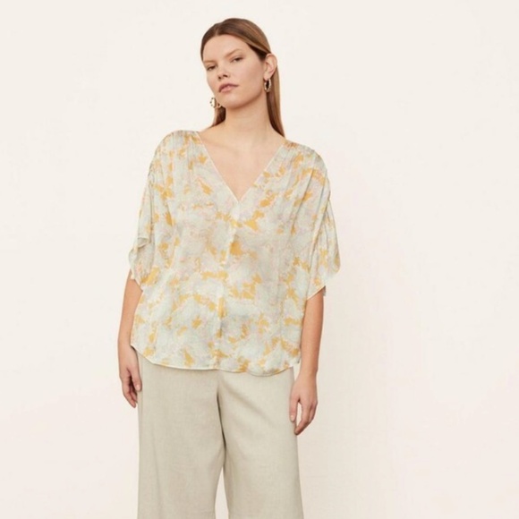 NWT VINCE Lotus Ruched Silk Floral Blouse Ladies Size Small - Picture 11 of 16